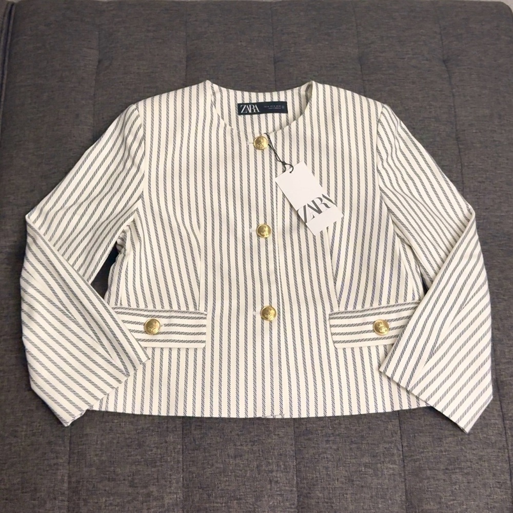ZARA Cropped Stripe Blazer - Medium [LAST ONE]